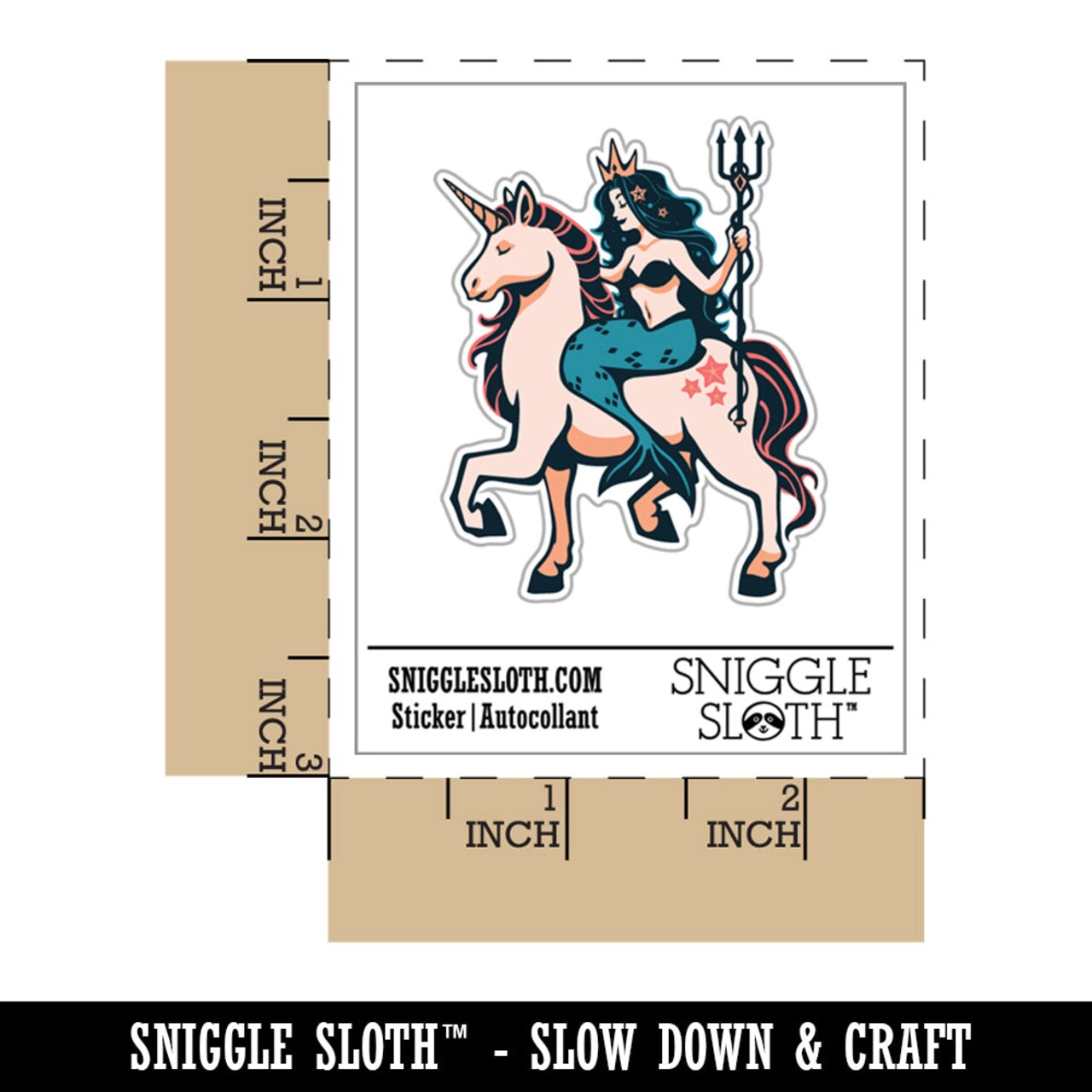 Mystical Mermaid Riding Unicorn Waterproof Vinyl Phone Tablet Laptop Water Bottle Sticker Set - 5 Pack